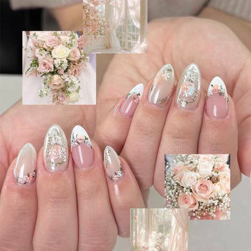 Pink Floral - Press On Nail Set Of 24 - Free Nail Kit Included