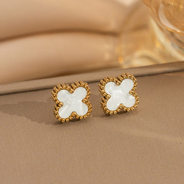 Gold Foil White Flower - Earring