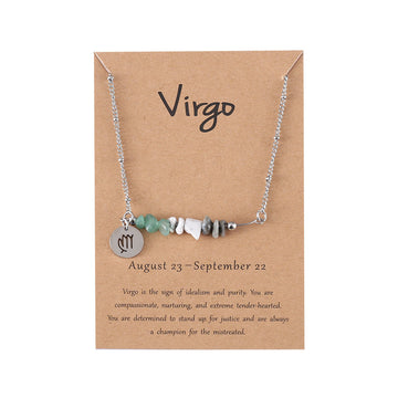 Zodiac Sign Natural Stone Virgo Silver - Necklace
