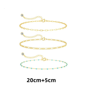 Silver Chain Blue Stone - Anklet Set of 3