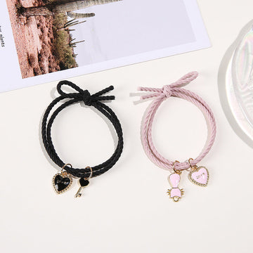 Pink Love Charms Pink & Black - Bracelet Set