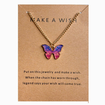 Pink Butterfly Gold - Necklace