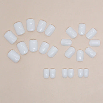 White Square - Press On Nail Set Of 24 - Free 24 Pcs Sticker Sheet Included