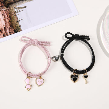 Love Charms Pink & Black Magnetic Heart - Bracelet Set