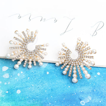Pearl & Diamond Sunflower Gold - Earring