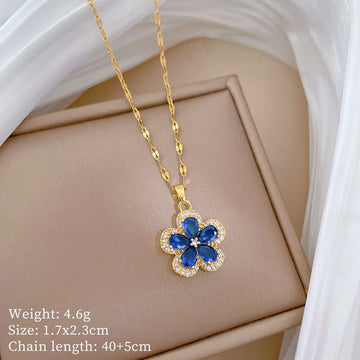 Luxury Blue Diamond Flower Gold - Necklace