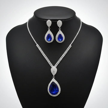 Teardrop Blue Diamonds Silver - Jewelry Set Of 2