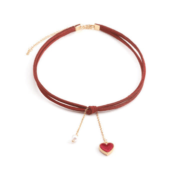 Maroon Neck Pearl & Heart - Necklace