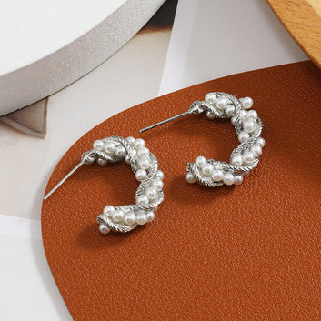 Pearly Twisted Silver Foiled - Earring