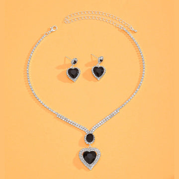 Black Heart Diamonds Silver - Jewelry Set