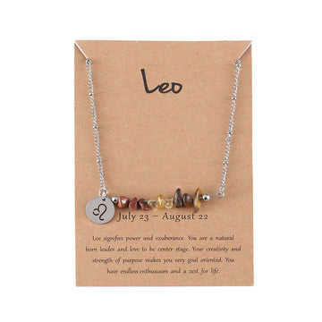 Zodiac Sign Natural Stone Leo Silver - Necklace