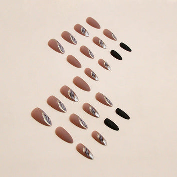 Fancy Foiled - Press On Nail Set Of 24 - Free 24 Pcs Sticker Sheet Included