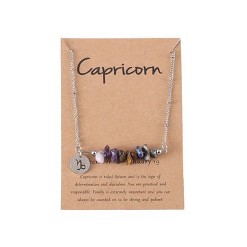 Zodiac Sign Natural Stone Capricorn Silver - Necklace