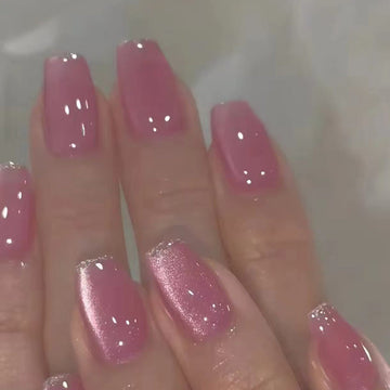Shiny Pink - Press On Nail Set Of 24 - Free 24 Pcs Sticker Sheet Included