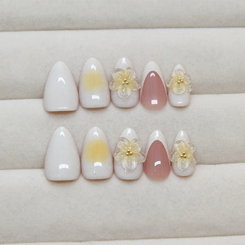 Flowers & Pastel Colors - Press On Nail Set Of 24 - Free 24 Pcs Sticker Sheet Included