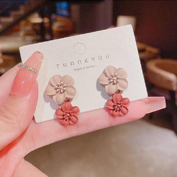 Double Flower Peach & Pink - Earring