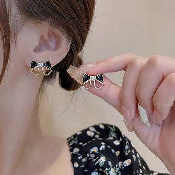 Fancy Black Bow Gold - Earring