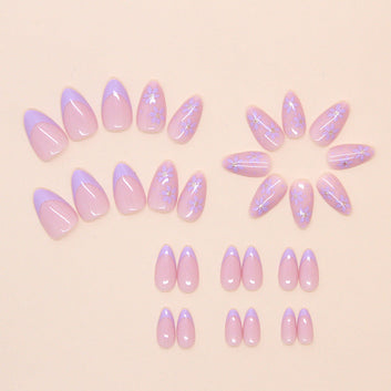 Flowers & Purple Pastel - Press On Nail Set Of 24 - Free 24 Pcs Sticker Sheet Included