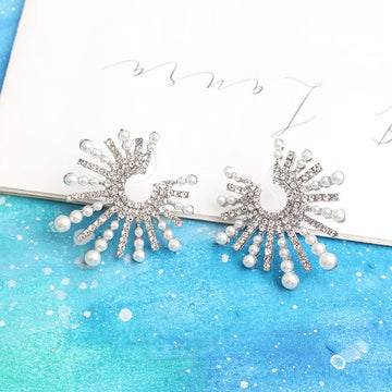 Pearl & Diamond Sunflower Silver - Earring