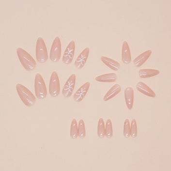 Pastel Pink Bow - Press On Nail Set Of 24 - Free 24 Pcs Sticker Sheet Included