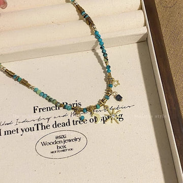 Moon & Star Sparkle Watercolor Stones - Necklace
