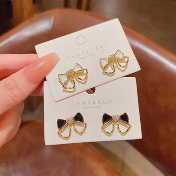 Fancy Black Bow Gold - Earring