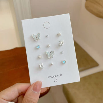 Blue Butterfly & Cuties - Ear Studs Set Of 12