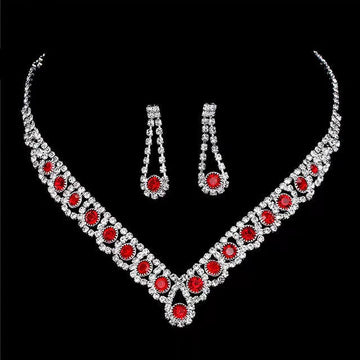 Red & Crystal Diamonds Silver - Jewelry Set Of 2