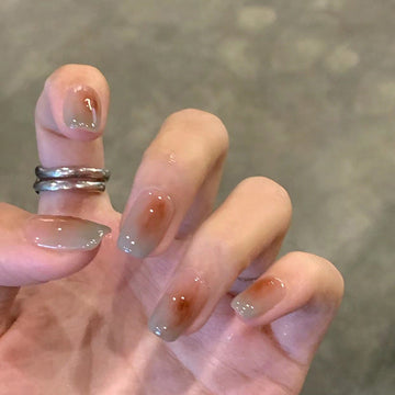 Amber Coffee - Press On Nail Set Of 24 - Free 24 Pcs Sticker Sheet Included