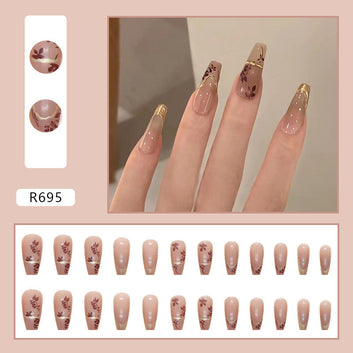 Foiled Flower - Press On Nail Set Of 24 - Free 24 Pcs Sticker Sheet Included