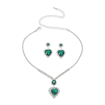 Green Heart Diamonds Silver - Jewelry Set