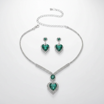 Green Heart Diamonds Silver - Jewelry Set
