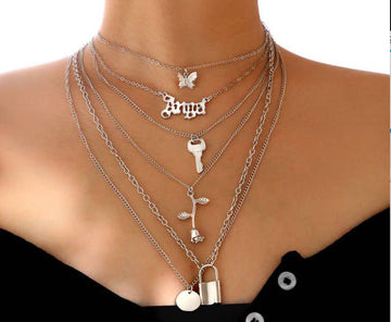 Silver Flower & Cuties - Necklace Set Of 6