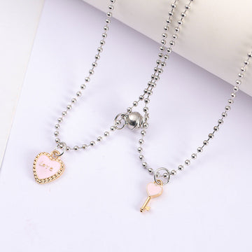 Pink Love Lock & Key Magnetic - Necklace Set Of 2