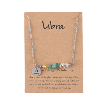 Zodiac Sign Natural Stone Libra Silver - Necklace