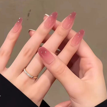 Dark Red Smudged - Print Press On Nail Set Of 24 - Free 24 Pcs Sticker Sheet Included