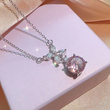 Pink Flower Diamond Silver - Jewelry Set