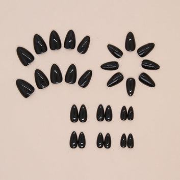 Deep Black - Press On Nail Set Of 24 - Free 24 Pcs Sticker Sheet Included