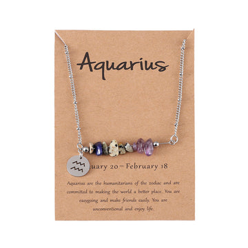 Zodiac Sign Natural Stone Aquarius Silver - Necklace