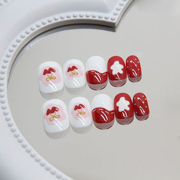 Polka Heart & Flower - Press On Nail Set Of 24 - Free 24 Pcs Sticker Sheet Included