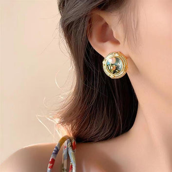 Luxury Oil Painting Monet Garden Gold - Earring