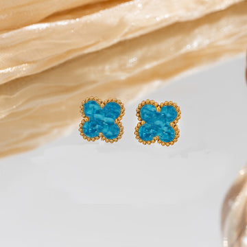 Blue Fancy Flower Gold - Earring