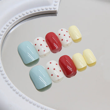 Red Polka & Mix - Press On Nail Set Of 24 - Free 24 Pcs Sticker Sheet Included