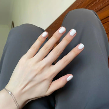 White Square - Press On Nail Set Of 24 - Free 24 Pcs Sticker Sheet Included