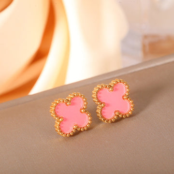Gold Foil Pink Flower - Earring