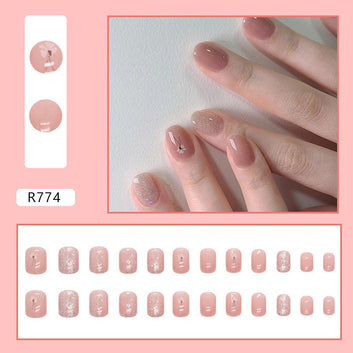 Glitter Pink & Flower - Press On Nail Set Of 24 - Free 24 Pcs Sticker Sheet Included