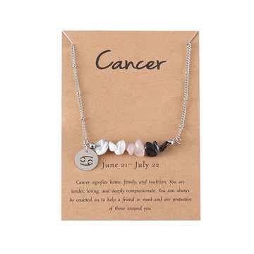 Zodiac Sign Natural Stone Cancer Silver - Necklace