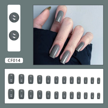 Grey Green - Press On Nail Set Of 24 - Free 24 Pcs Sticker Sheet Included