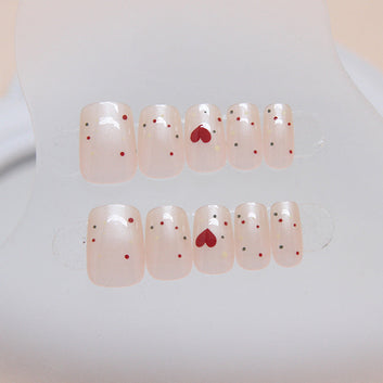 Polka Heart Pink - Press On Nail Set Of 24 - Free 24 Pcs Sticker Sheet Included