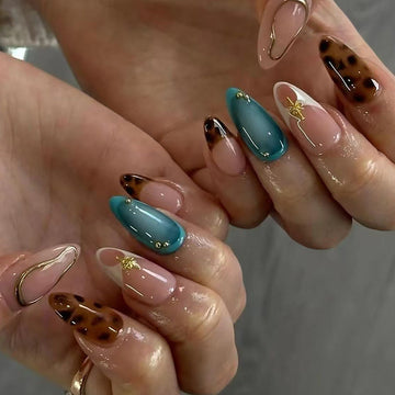 Gold Foil Print - Print Press On Nail Set Of 24 - Free 24 Pcs Sticker Sheet Included